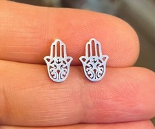 Hamsa Hand - Stud Earrings - Hypoallergenic 316L Surgical Steel - GIFT BOXED