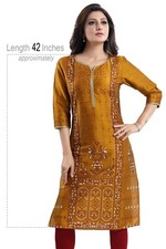  Ethnic Fashion Party Dress Long Kurti Tunic Kurta Mustard Top Shirt MM289