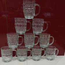 10 Dimpled Beer 1 Pint Glasses with Handles Vintage .VGC