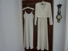 Vintage Debut UK 10 Cream Dress +Jacket Floral Bias Cut Wiggle + camisole UK 14