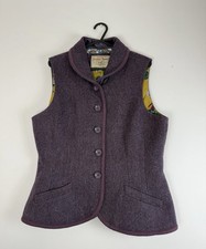 Vintage Joules Tweed Wool Purple Gilet Retro Outdoors Utility Size 14 0973