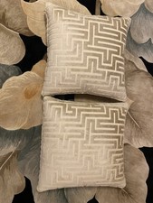 2 X Large Velvet Greek Key Cream Pale Gold Scatter Cushions From Duresta