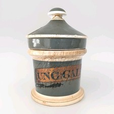 Antique Apothecary Jar Sage Green Gilt Label UNG:GALLAE.C