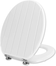 White Wooden Toilet Seat Antibacterial Adjustable Hinges Toilet Seat Fits Never