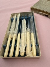 VINTAGE CUTLERY SET OF 6 FAUX BONE HANDLE DINNER KNIVES SCHOFIELDS SHEFFIELD