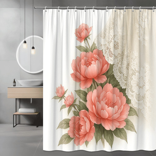 Floral pink shower curtain - floral,