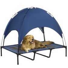 Elevated Outdoor Dog Bed with Canopy | Raised Pet Cot, Breathable Mesh