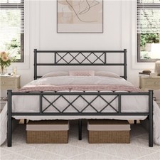 Metal Bed Frame Slatted Bed Base Mattress Foundation / Cross-design Headboard