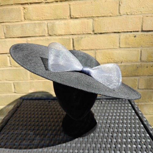 Black grey bow wide brim - black, large