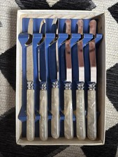 Vintage Boxed Set Of 6 Stainless Steel Mother Of Pearl Butter Knives In Box