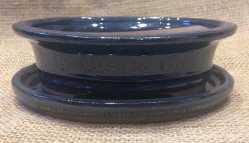 Blue glazed oval - blue,