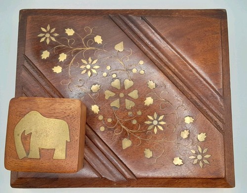 Wood inlay carved brass - carved, box