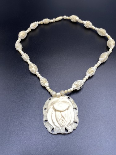 Carved celluloid necklace with - necklace,