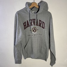 Harvard University Grey Hoodie Jerzees Mens Small - rip on cuff + sleeve pocket 