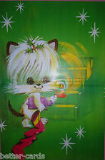 Christmas Vintage 1970s Gift Wrapping Paper ~ Happy Merry Cute Cat Kitten Xmas