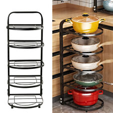 5-Tires Kitchen Pan Stand Saucepan Pot Frying Pan Rack Holder Black