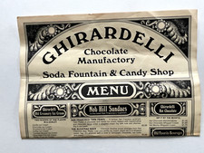 Vintage 70s GHIRARDELLI CHOCOLATE  Soda Fountain Candy Shop Menu San Fransisco 