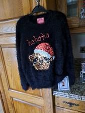 Girls Black Fluffy Christmas Day Sequin Junper Age 10/11 F@F Used