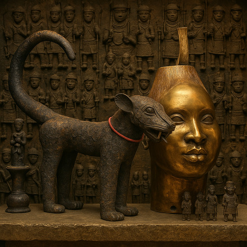 Benin bronze leopard - leopard, w/