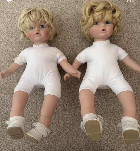 Twin vintage porcelain dolls - vintage,