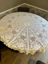 table cloth white heavy Cotton 55 Inches Round Immaculate Lovely For Christmas !