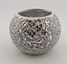 Silver Mirror Mosaic Glass Crazed Crackle Style Tea Light Candle Votive Holder