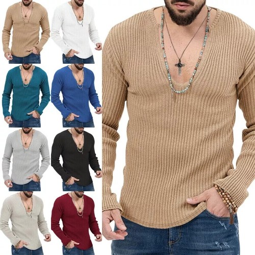 Men neck top long sleeve - v,