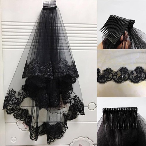 Black lace veil halloween - black,