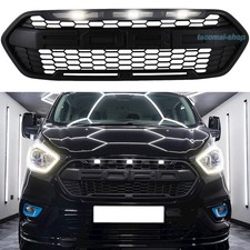 Matte Black Front Grille For 2018-2023 Ford Transit Custom Trail W/LEDs W/Letter