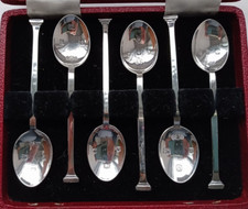 Vintage 60's Unusual Boxed Set 6 Hallmarked Silver Coffee Spoons  6 Assay Marks