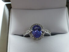 Certified Tanzanite (AAA) & Diamond Halo Ring 18ct White Gold ,Size N 
