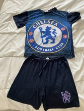 Boys Chelsea FC Short Sleeve With Shorts PJ Set Age 8-9 Years In Used Condition