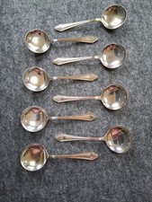 8 Antique Silver Plated Small Soup Spoons Pudding Ice Cream EPNS Art Nouveau