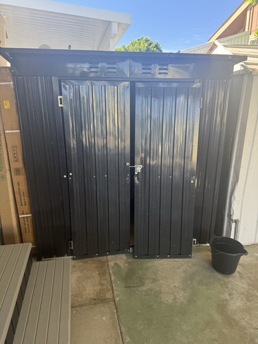 Black metal garden shed double - black,