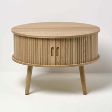 Modern Coffee Table, Round Cabinet with Sliding Tambour Doors 