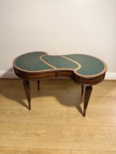 Antique Style Kidney Shaped Side Table - Leather Inlay - Edwardian Small Desk