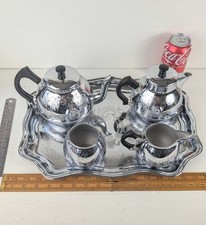 Vintage chrome plated, etched, cartouche, Carlton tea set with serving tray....