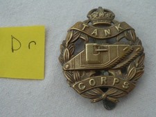VINTAGE BRASS TANK CORPS HAT COLLAR BADGE SLIDER BAR  Dr
