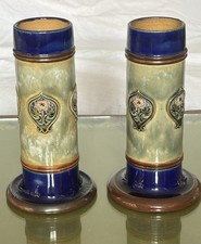 Royal Doulton Vase Pair, Blue And Green, Flower Motif, Very Good Condition.