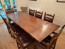 Old Charm Tudor range extending dining table and 8 chairs used - Solid Oak