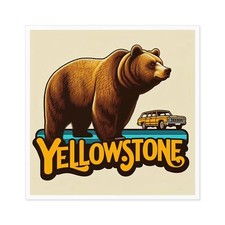 Yellowstone Grizzly Vintage 70s Style Sticker Indoor & Outdoor Square Decal 
