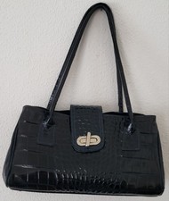 Vintage Borse in Pelle Embossed Black Leather Handbag - Made in Italy