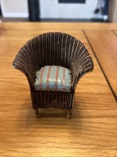 1:12 Scale Dolls House Resin Wicker Chair With Blue Striped Cushion