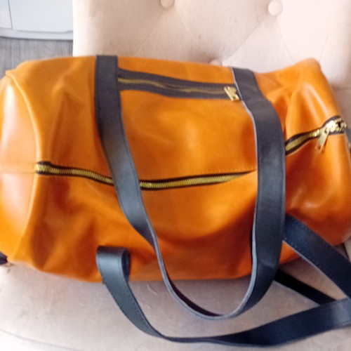 Orange black leather - orange,