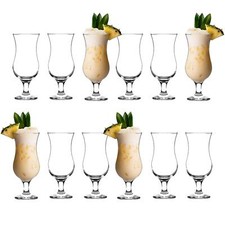 12x Pina Colada Glasses Hurricane Grande Cocktail Drinking Glassware 390ml Clear