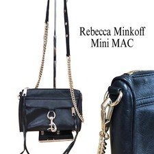 Rebecca Minkoff Mini MAC Black Leather Crossbody Bag Chain Gold-Hardware Tassels