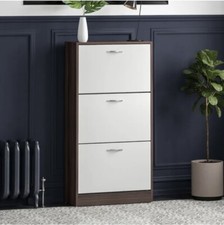 Shoe Storage Cabinet Wall Mounted (White And Oak)