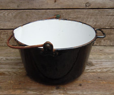 Vintage Original Enamel Cast Iron Cauldron Cooking Pot Swing Handle Primitive