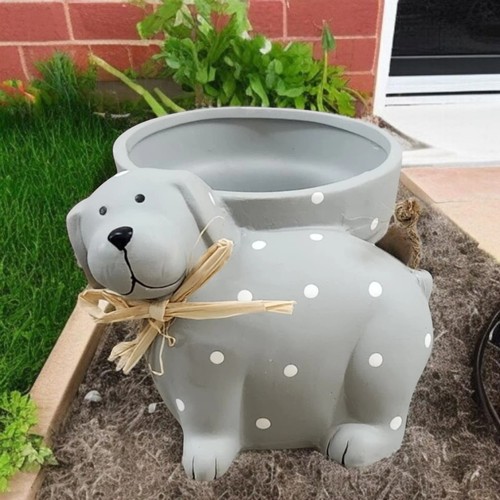 Ceramic puppy flower pot - flower, grey