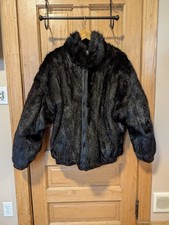 Men XL Reversible Leather and Real Fur Coat Bomber Beaver Nutria Waist Length